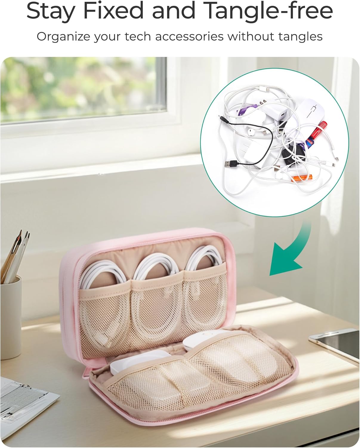 BAGSMART Electronics Organizer Travel Case, Cord Storage for Chargers Cables Phones, Compact Tech Accessories Pouch, Black